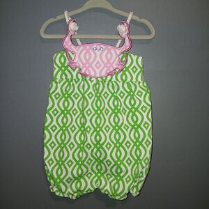 Mudpie Girls 12-18m Nautical Crab Romper Green Pink